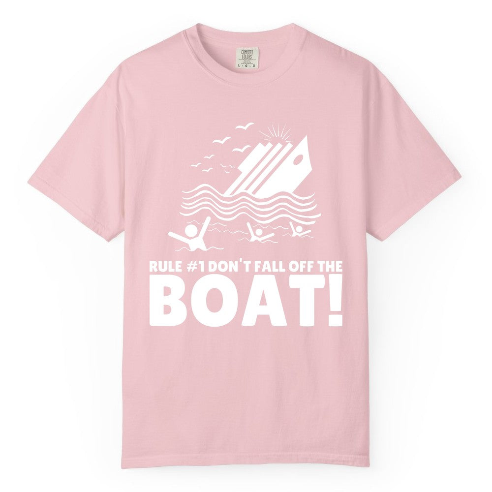 Funny Cruise Shirt - Humorous Sinking Ship Nautical Joke Tee (Comfort Color) in Blossom - Funny Cruise Ship Safety Warning Sinking Boat Cartoon Shirt