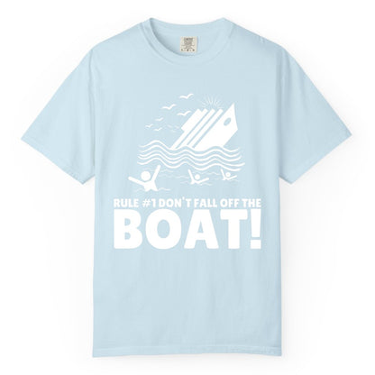 Funny Cruise Shirt - Humorous Sinking Ship Nautical Joke Tee (Comfort Color) in Chambray - Funny Cruise Ship Safety Warning Sinking Boat Cartoon Shirt