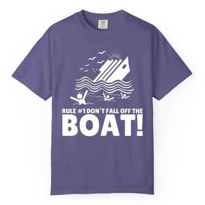 Funny Cruise Shirt - Humorous Sinking Ship Nautical Joke Tee (Comfort Color) in Grape - Funny Cruise Ship Safety Warning Sinking Boat Cartoon Shirt