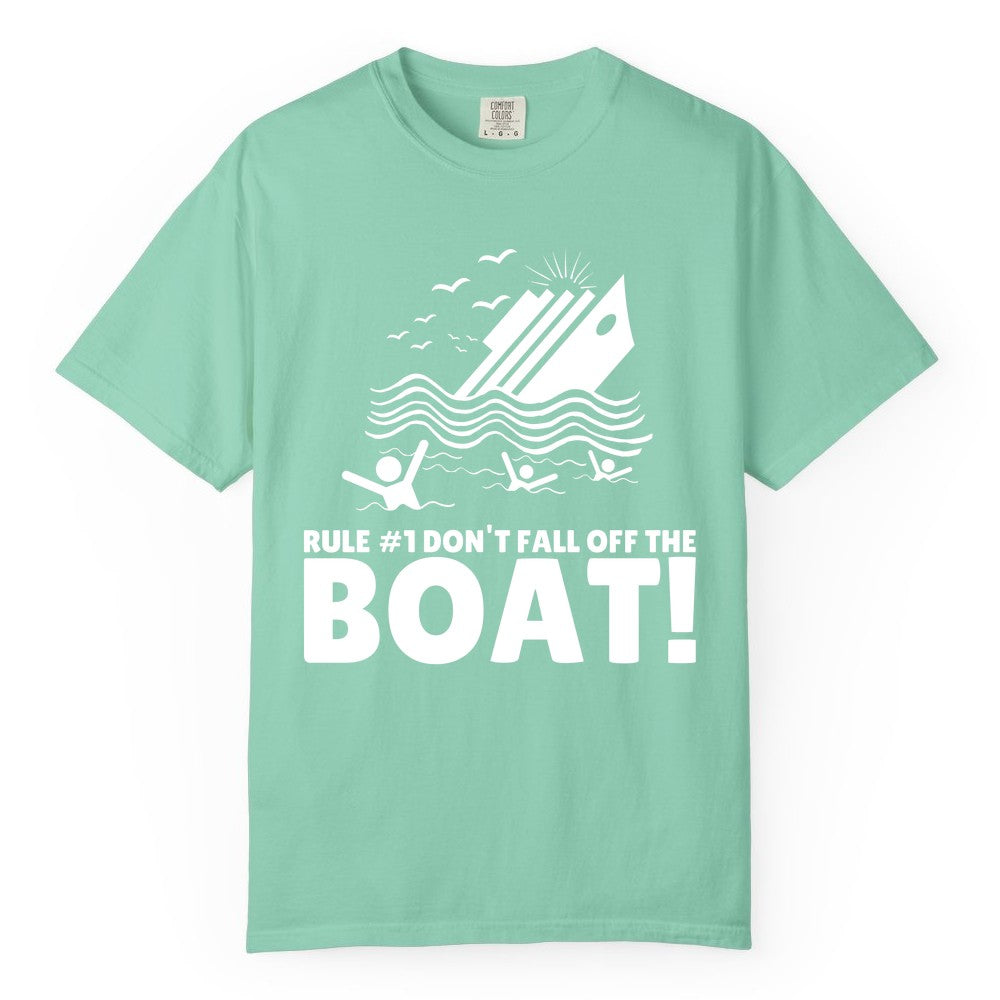 Funny Cruise Shirt - Humorous Sinking Ship Nautical Joke Tee (Comfort Color) in Island Reef - Funny Cruise Ship Safety Warning Sinking Boat Cartoon Shirt