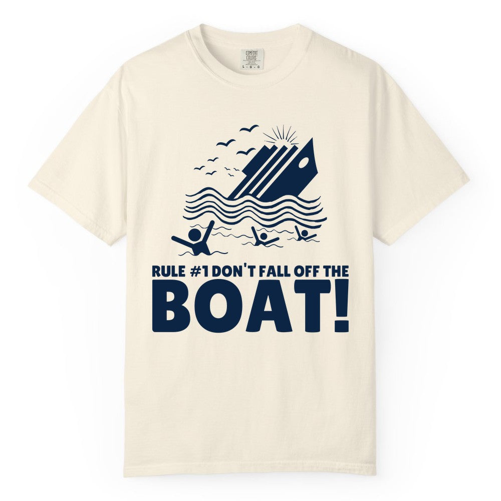Funny Cruise Shirt - Humorous Sinking Ship Nautical Joke Tee (Comfort Color) in Ivory - Funny Cruise Ship Safety Warning Sinking Boat Cartoon Shirt