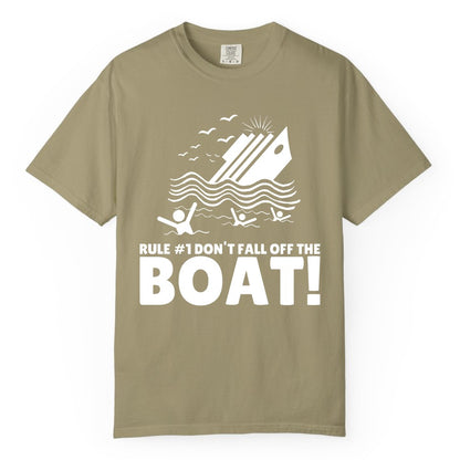 Funny Cruise Shirt - Humorous Sinking Ship Nautical Joke Tee (Comfort Color) in Khaki - Funny Cruise Ship Safety Warning Sinking Boat Cartoon Shirt