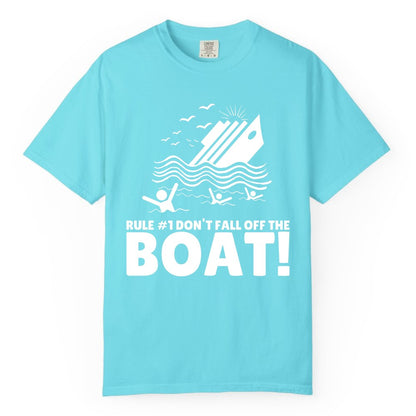 Funny Cruise Shirt - Humorous Sinking Ship Nautical Joke Tee (Comfort Color) in Lagoon Blue - Funny Cruise Ship Safety Warning Sinking Boat Cartoon Shirt