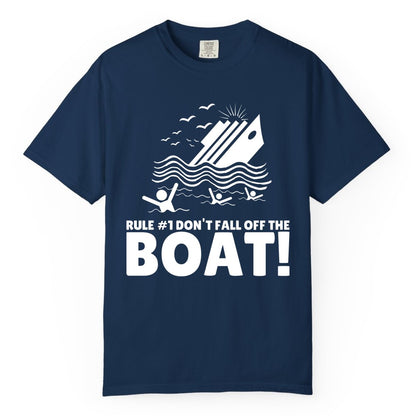 Funny Cruise Shirt - Humorous Sinking Ship Nautical Joke Tee (Comfort Color) in Navy - Funny Cruise Ship Safety Warning Sinking Boat Cartoon Shirt