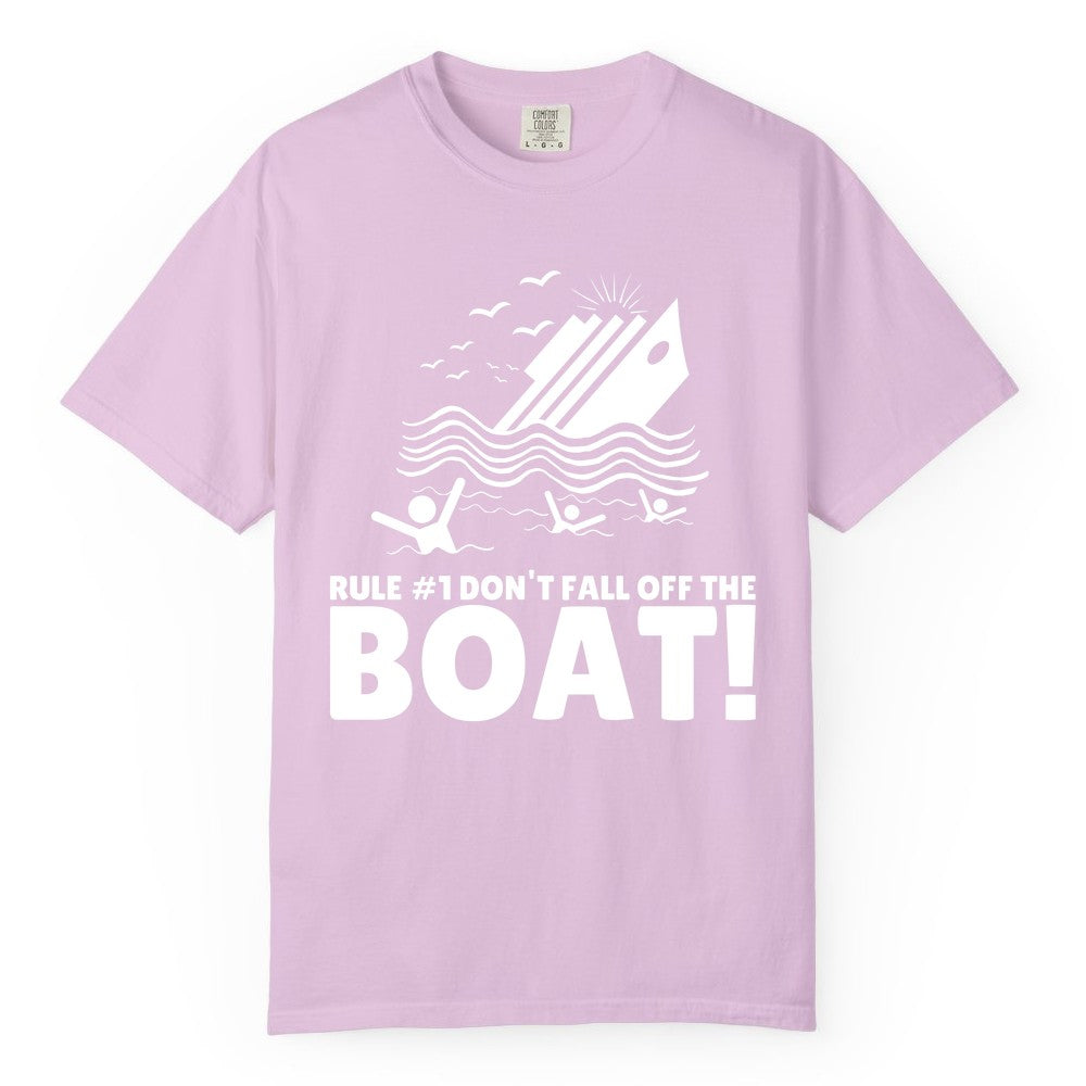 Funny Cruise Shirt - Humorous Sinking Ship Nautical Joke Tee (Comfort Color) in Orchid - Funny Cruise Ship Safety Warning Sinking Boat Cartoon Shirt