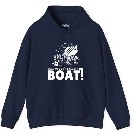 Funny Cruise Shirt - Humorous Sinking Ship Nautical Joke Tee (Hoodie) in Navy - Funny Cruise Ship Safety Warning Sinking Boat Cartoon Shirt