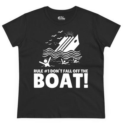 Funny Cruise Shirt - Humorous Sinking Ship Nautical Joke Tee (Ladies Tee) in Black - Funny Cruise Ship Safety Warning Sinking Boat Cartoon Shirt