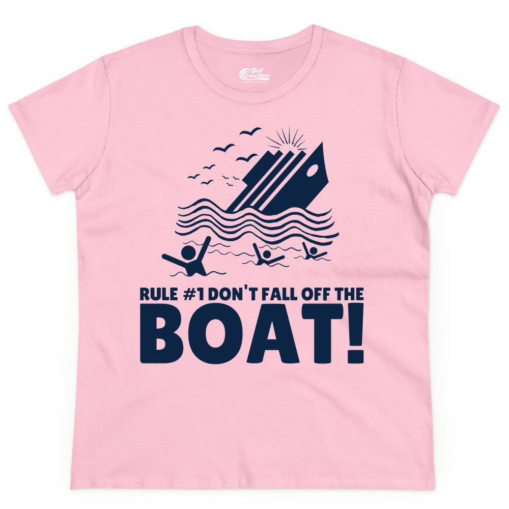 Funny Cruise Shirt - Humorous Sinking Ship Nautical Joke Tee (Ladies Tee) in Light Pink - Funny Cruise Ship Safety Warning Sinking Boat Cartoon Shirt