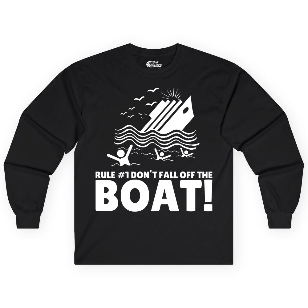 Funny Cruise Shirt - Humorous Sinking Ship Nautical Joke Tee (Long Sleeve) in Black - Funny Cruise Ship Safety Warning Sinking Boat Cartoon Shirt