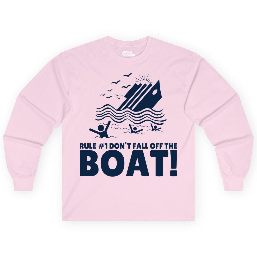 Funny Cruise Shirt - Humorous Sinking Ship Nautical Joke Tee (Long Sleeve) in Light Pink - Funny Cruise Ship Safety Warning Sinking Boat Cartoon Shirt