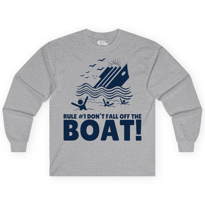 Funny Cruise Shirt - Humorous Sinking Ship Nautical Joke Tee (Long Sleeve) in Sport Grey - Funny Cruise Ship Safety Warning Sinking Boat Cartoon Shirt