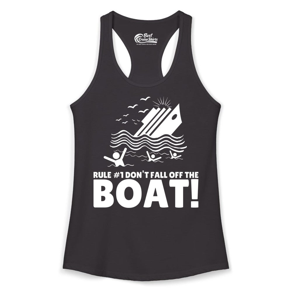 Funny Cruise Shirt - Humorous Sinking Ship Nautical Joke Tee (Ladies Tank) in Black - Funny Cruise Ship Safety Warning Sinking Boat Cartoon Shirt