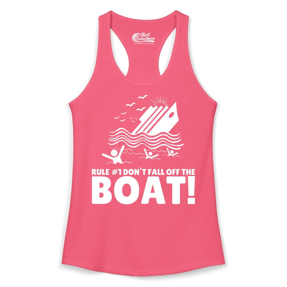 Funny Cruise Shirt - Humorous Sinking Ship Nautical Joke Tee (Ladies Tank) in Hot Pink - Funny Cruise Ship Safety Warning Sinking Boat Cartoon Shirt