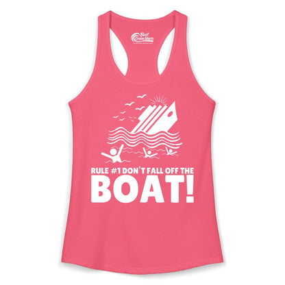 Funny Cruise Shirt - Humorous Sinking Ship Nautical Joke Tee (Ladies Tank) in Hot Pink - Funny Cruise Ship Safety Warning Sinking Boat Cartoon Shirt