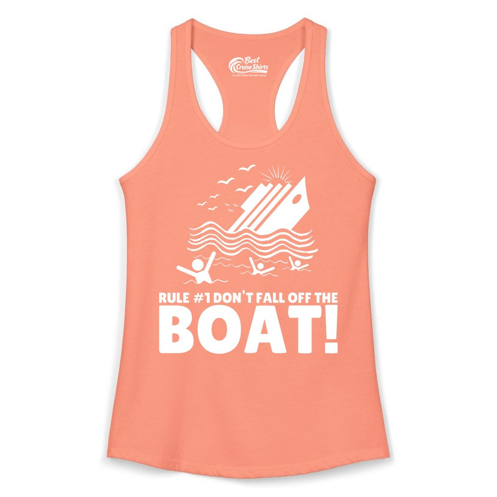 Funny Cruise Shirt - Humorous Sinking Ship Nautical Joke Tee (Ladies Tank) in Solid Light Orange - Funny Cruise Ship Safety Warning Sinking Boat Cartoon Shirt