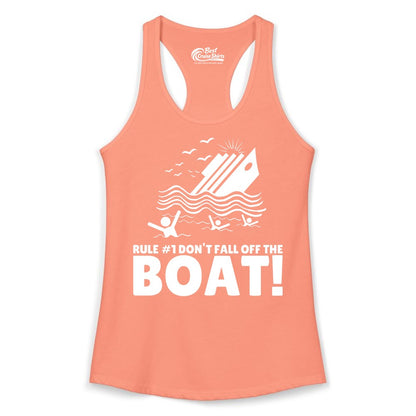 Funny Cruise Shirt - Humorous Sinking Ship Nautical Joke Tee (Ladies Tank) in Solid Light Orange - Funny Cruise Ship Safety Warning Sinking Boat Cartoon Shirt