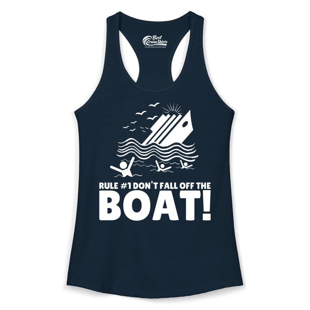 Funny Cruise Shirt - Humorous Sinking Ship Nautical Joke Tee (Ladies Tank) in Solid Midnight Navy - Funny Cruise Ship Safety Warning Sinking Boat Cartoon Shirt
