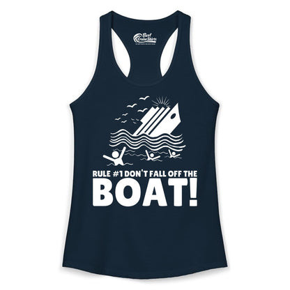 Funny Cruise Shirt - Humorous Sinking Ship Nautical Joke Tee (Ladies Tank) in Solid Midnight Navy - Funny Cruise Ship Safety Warning Sinking Boat Cartoon Shirt