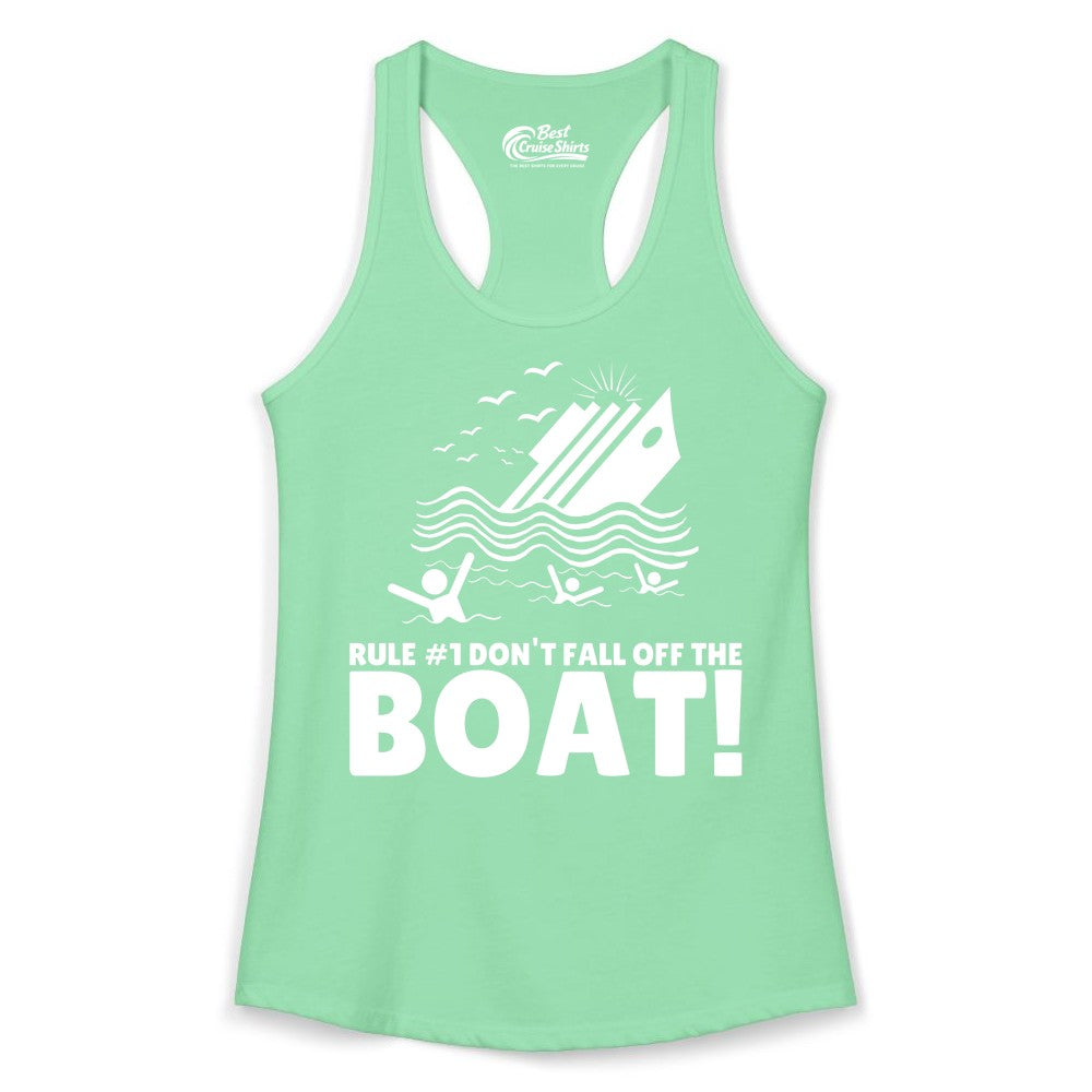 Funny Cruise Shirt - Humorous Sinking Ship Nautical Joke Tee (Ladies Tank) in Solid Mint - Funny Cruise Ship Safety Warning Sinking Boat Cartoon Shirt
