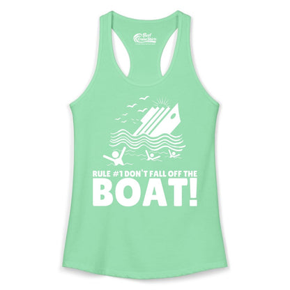 Funny Cruise Shirt - Humorous Sinking Ship Nautical Joke Tee (Ladies Tank) in Solid Mint - Funny Cruise Ship Safety Warning Sinking Boat Cartoon Shirt