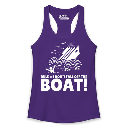 Funny Cruise Shirt - Humorous Sinking Ship Nautical Joke Tee (Ladies Tank) in Solid Purple Rush - Funny Cruise Ship Safety Warning Sinking Boat Cartoon Shirt