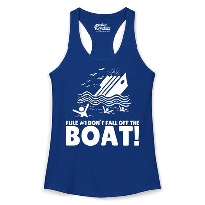 Funny Cruise Shirt - Humorous Sinking Ship Nautical Joke Tee (Ladies Tank) in Solid Royal - Funny Cruise Ship Safety Warning Sinking Boat Cartoon Shirt