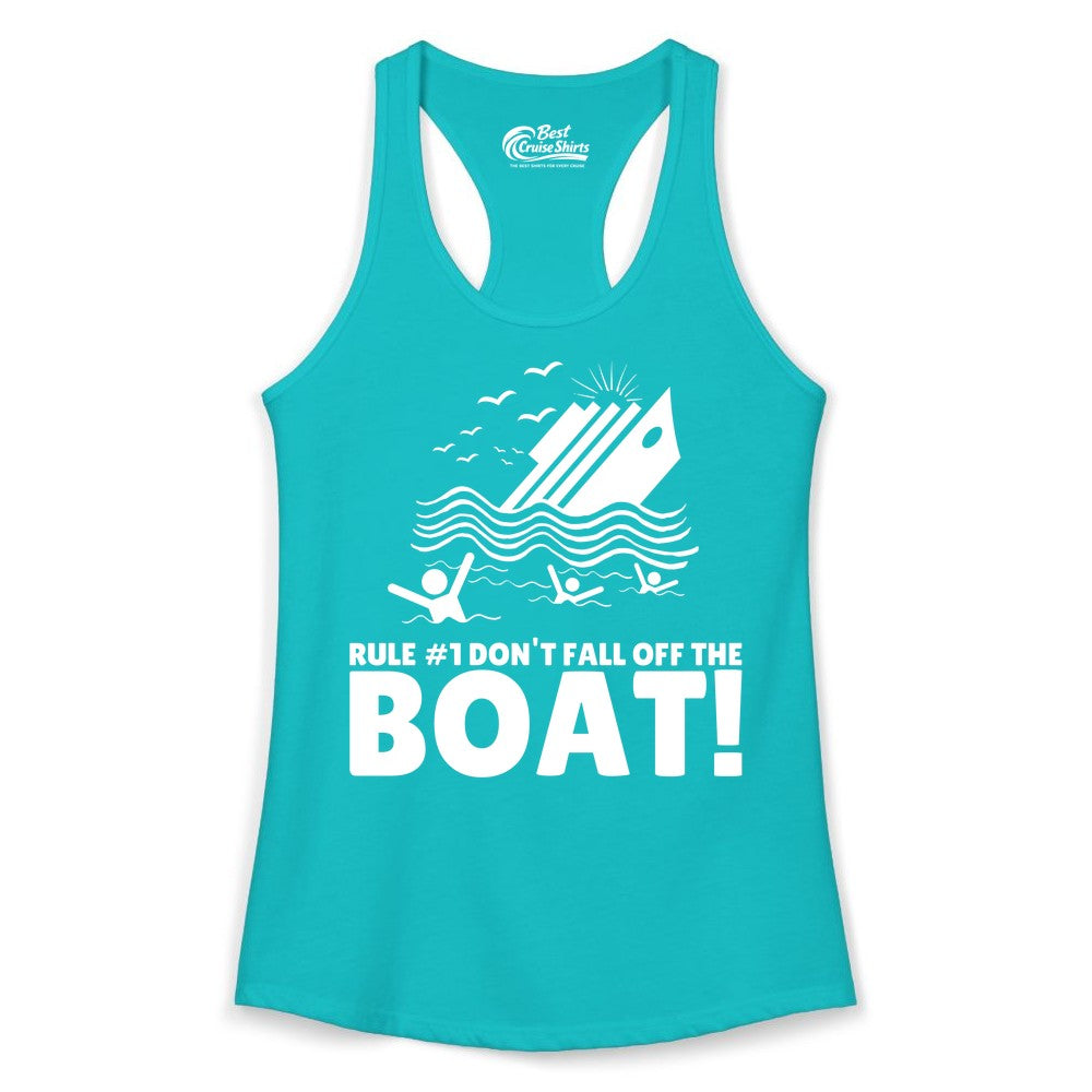 Funny Cruise Shirt - Humorous Sinking Ship Nautical Joke Tee (Ladies Tank) in Tahiti Blue - Funny Cruise Ship Safety Warning Sinking Boat Cartoon Shirt