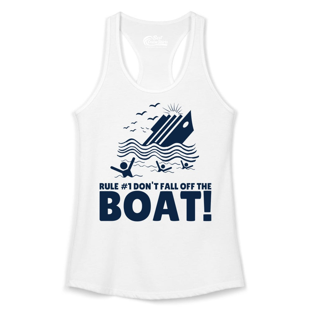 Funny Cruise Shirt - Humorous Sinking Ship Nautical Joke Tee (Ladies Tank) in White - Funny Cruise Ship Safety Warning Sinking Boat Cartoon Shirt