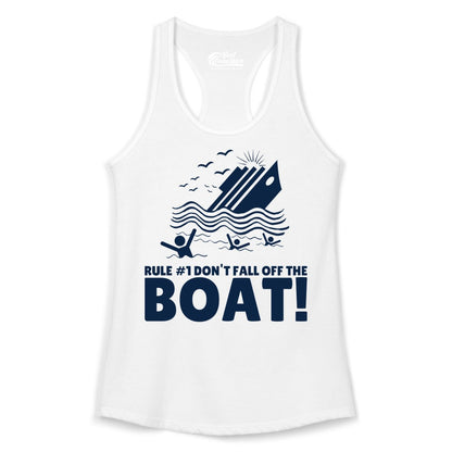 Funny Cruise Shirt - Humorous Sinking Ship Nautical Joke Tee (Ladies Tank) in White - Funny Cruise Ship Safety Warning Sinking Boat Cartoon Shirt