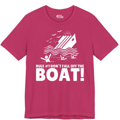 Funny Cruise Shirt - Humorous Sinking Ship Nautical Joke Tee (Premium Tee) in Berry - Funny Cruise Ship Safety Warning Sinking Boat Cartoon Shirt