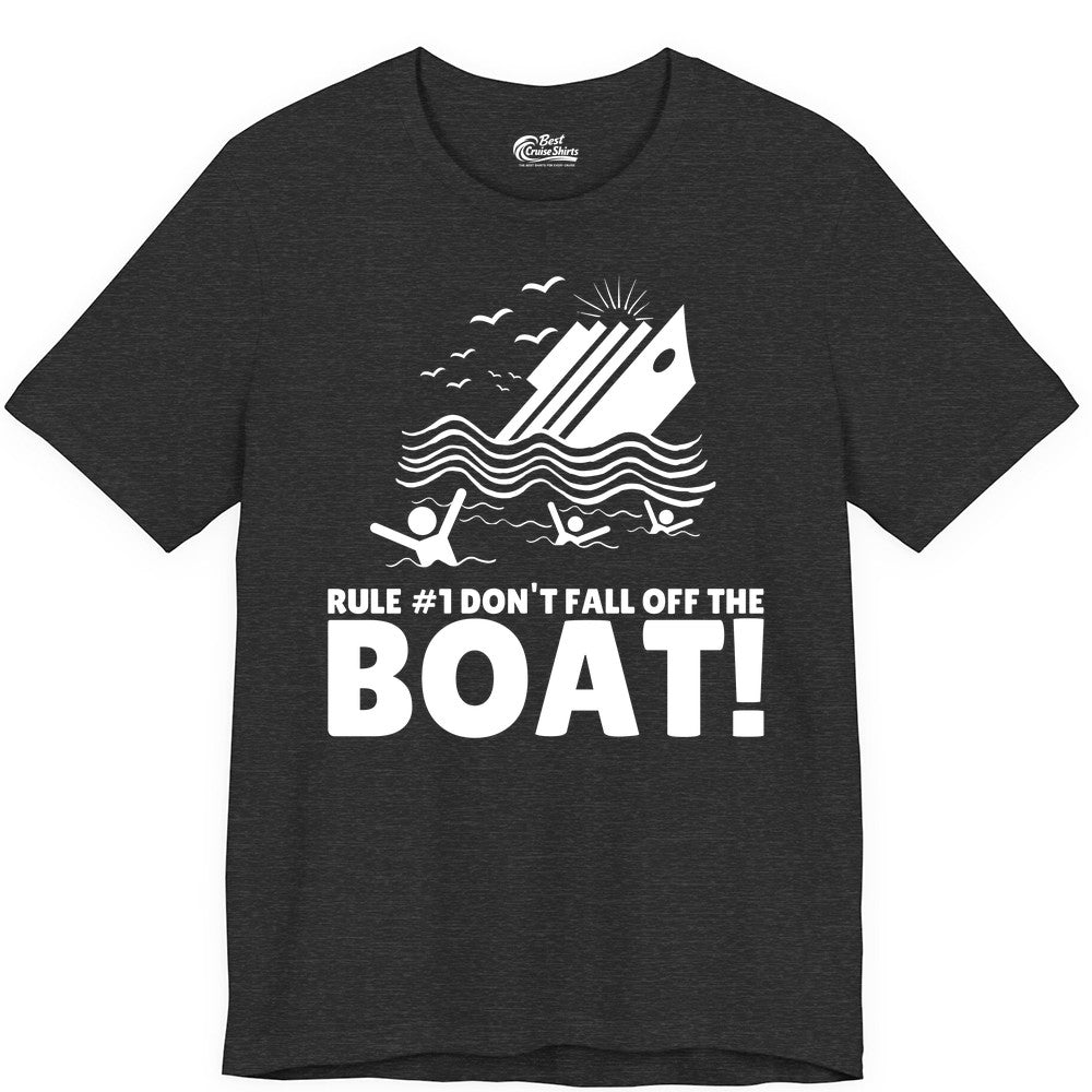 Funny Cruise Shirt - Humorous Sinking Ship Nautical Joke Tee (Premium Tee) in Dark Grey Heather - Funny Cruise Ship Safety Warning Sinking Boat Cartoon Shirt