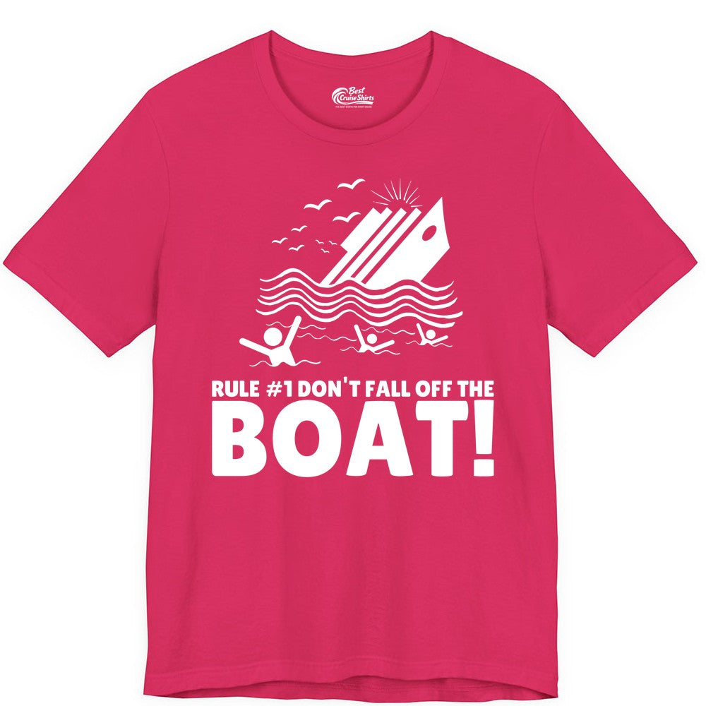Funny Cruise Shirt - Humorous Sinking Ship Nautical Joke Tee (Premium Tee) in Fuchsia - Funny Cruise Ship Safety Warning Sinking Boat Cartoon Shirt