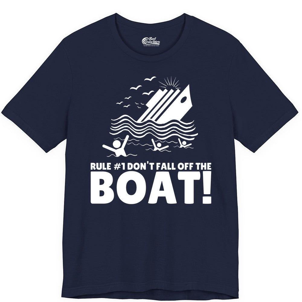 Funny Cruise Shirt - Humorous Sinking Ship Nautical Joke Tee (Premium Tee) in Navy - Funny Cruise Ship Safety Warning Sinking Boat Cartoon Shirt