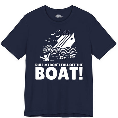 Funny Cruise Shirt - Humorous Sinking Ship Nautical Joke Tee (Premium Tee) in Navy - Funny Cruise Ship Safety Warning Sinking Boat Cartoon Shirt