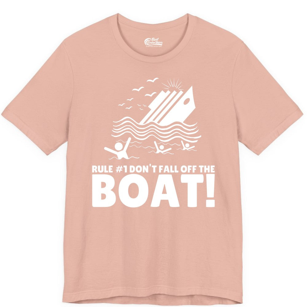 Funny Cruise Shirt - Humorous Sinking Ship Nautical Joke Tee (Premium Tee) in Peach - Funny Cruise Ship Safety Warning Sinking Boat Cartoon Shirt