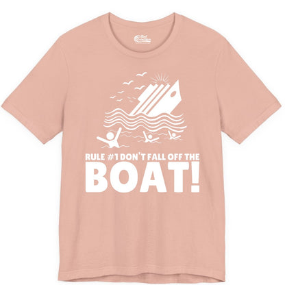 Funny Cruise Shirt - Humorous Sinking Ship Nautical Joke Tee (Premium Tee) in Peach - Funny Cruise Ship Safety Warning Sinking Boat Cartoon Shirt