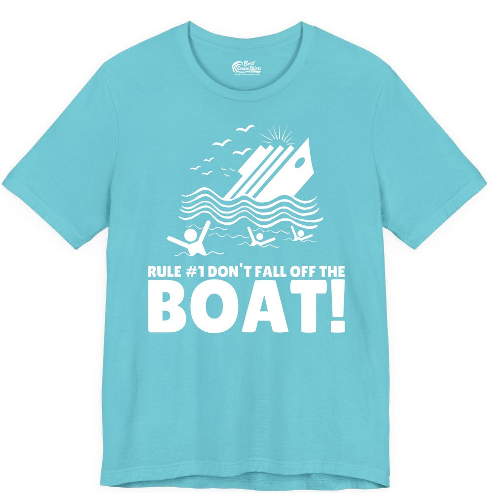 Funny Cruise Shirt - Humorous Sinking Ship Nautical Joke Tee (Premium Tee) in Turquoise - Funny Cruise Ship Safety Warning Sinking Boat Cartoon Shirt
