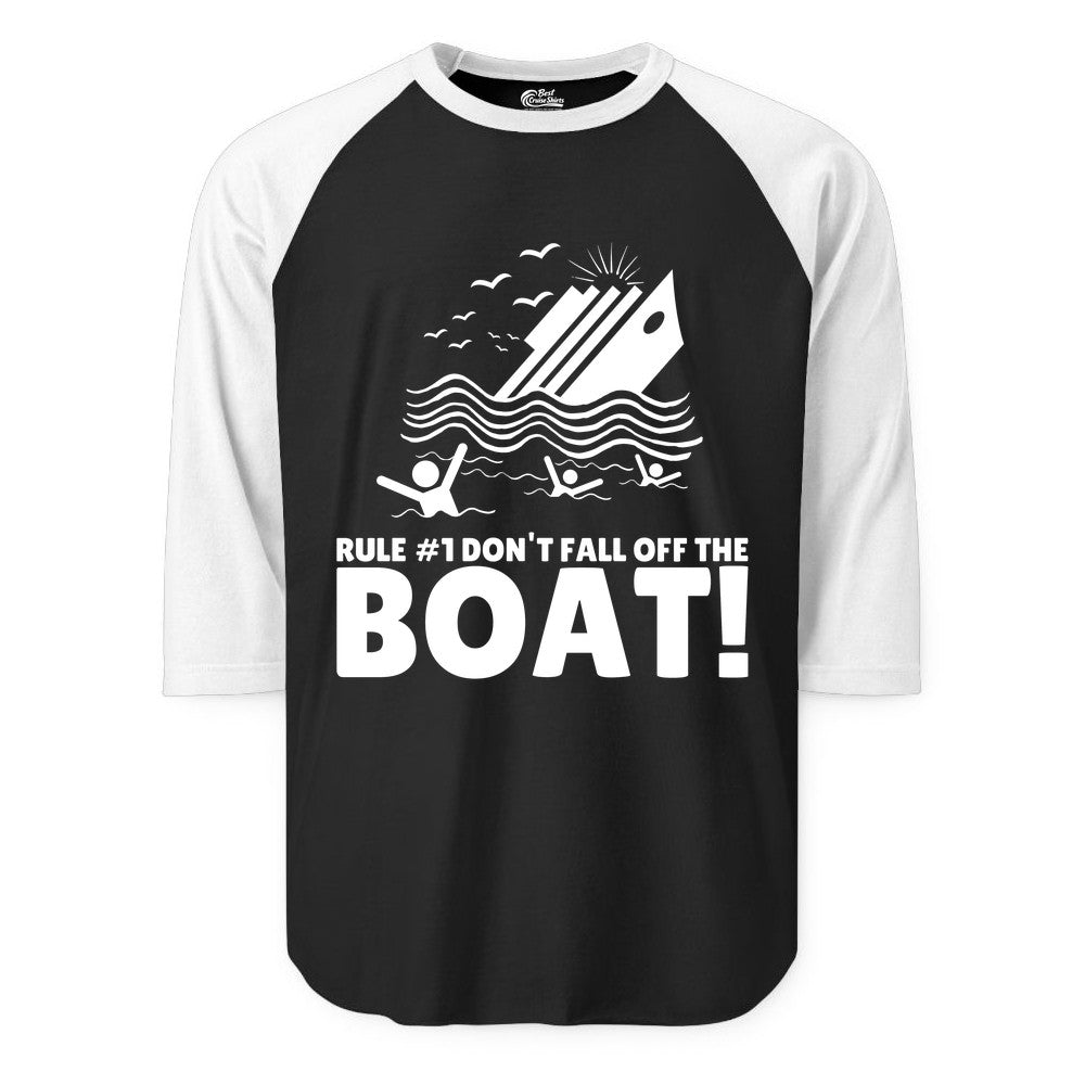 Funny Cruise Shirt - Humorous Sinking Ship Nautical Joke Tee (Raglan) in BlackWhite - Funny Cruise Ship Safety Warning Sinking Boat Cartoon Shirt