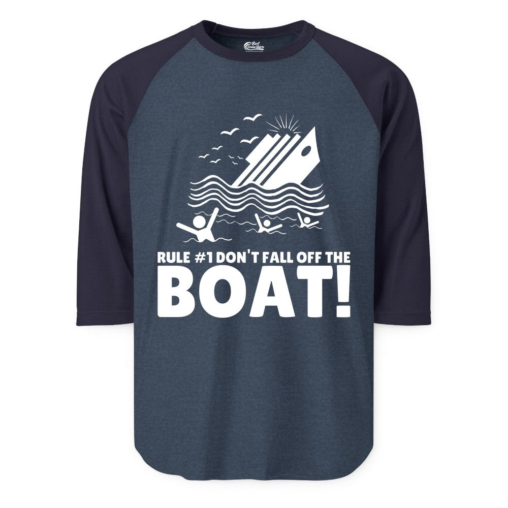 Funny Cruise Shirt - Humorous Sinking Ship Nautical Joke Tee (Raglan) in Heather DenimNavy - Funny Cruise Ship Safety Warning Sinking Boat Cartoon Shirt