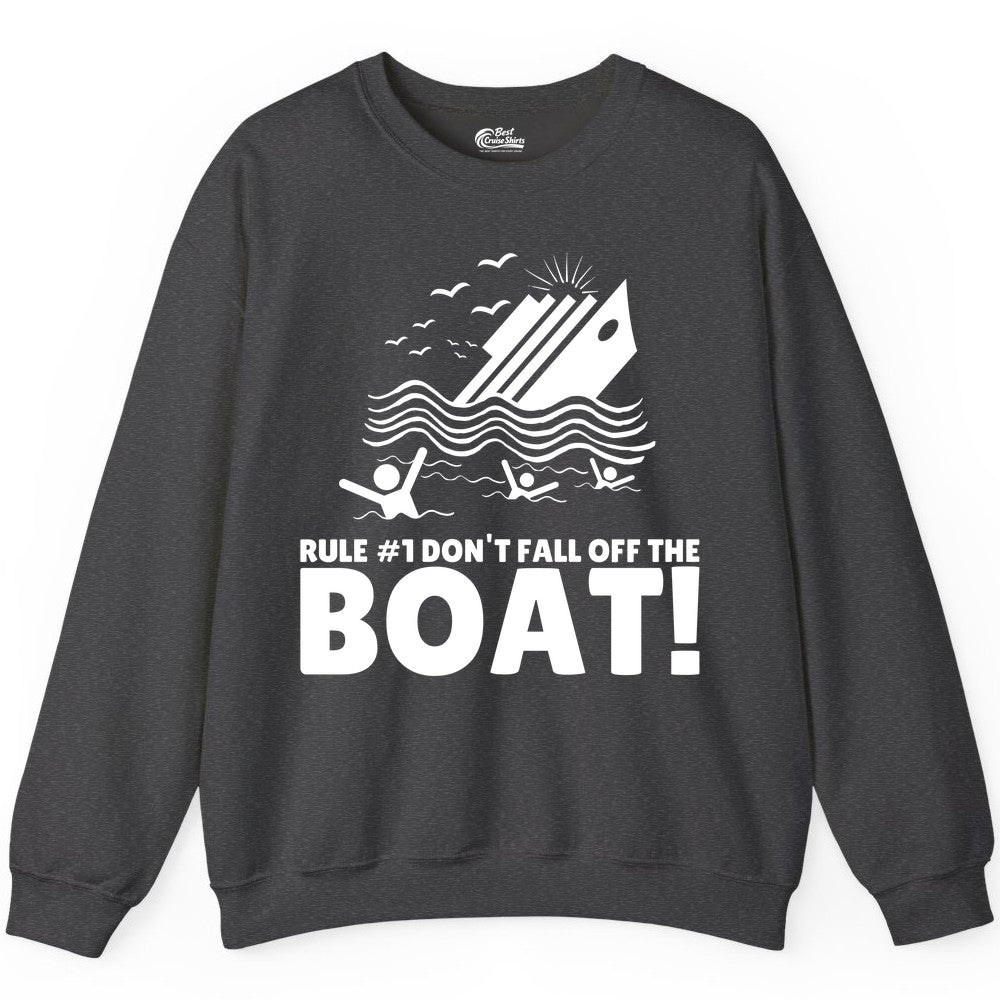 Funny Cruise Shirt - Humorous Sinking Ship Nautical Joke Tee (Sweatshirt) in Dark Heather - Funny Cruise Ship Safety Warning Sinking Boat Cartoon Shirt