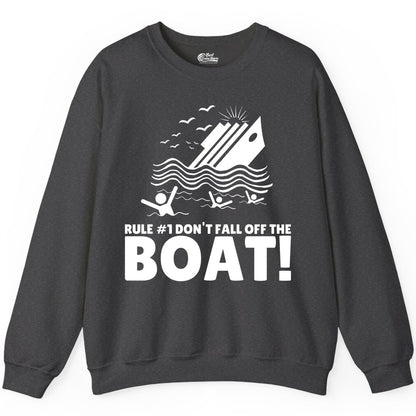 Funny Cruise Shirt - Humorous Sinking Ship Nautical Joke Tee (Sweatshirt) in Dark Heather - Funny Cruise Ship Safety Warning Sinking Boat Cartoon Shirt