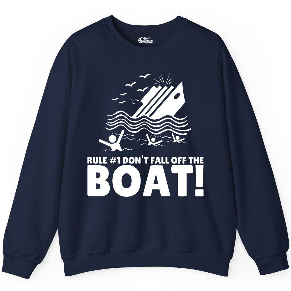 Funny Cruise Shirt - Humorous Sinking Ship Nautical Joke Tee (Sweatshirt) in Navy - Funny Cruise Ship Safety Warning Sinking Boat Cartoon Shirt