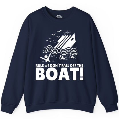 Funny Cruise Shirt - Humorous Sinking Ship Nautical Joke Tee (Sweatshirt) in Navy - Funny Cruise Ship Safety Warning Sinking Boat Cartoon Shirt