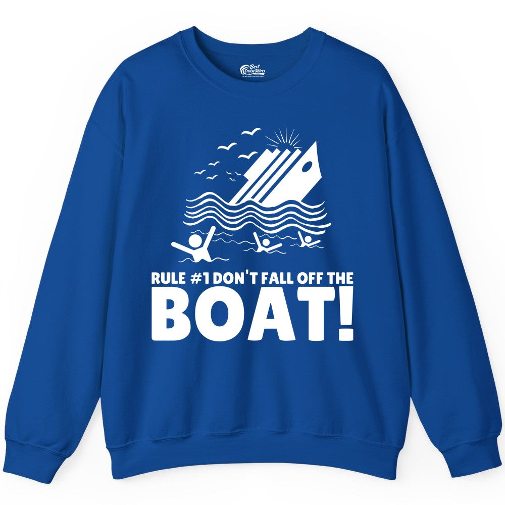 Funny Cruise Shirt - Humorous Sinking Ship Nautical Joke Tee (Sweatshirt) in Royal - Funny Cruise Ship Safety Warning Sinking Boat Cartoon Shirt