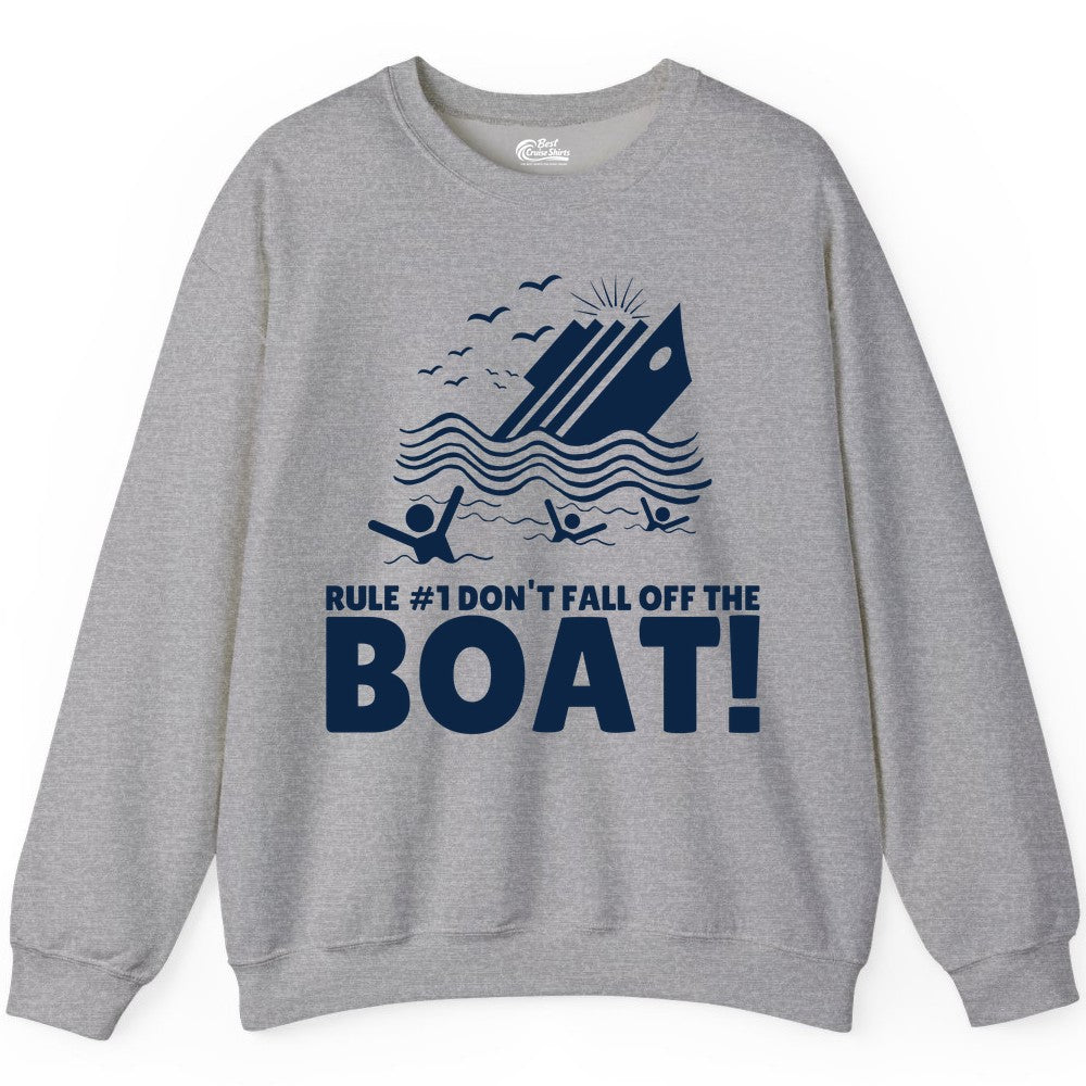 Funny Cruise Shirt - Humorous Sinking Ship Nautical Joke Tee (Sweatshirt) in Sport Grey - Funny Cruise Ship Safety Warning Sinking Boat Cartoon Shirt