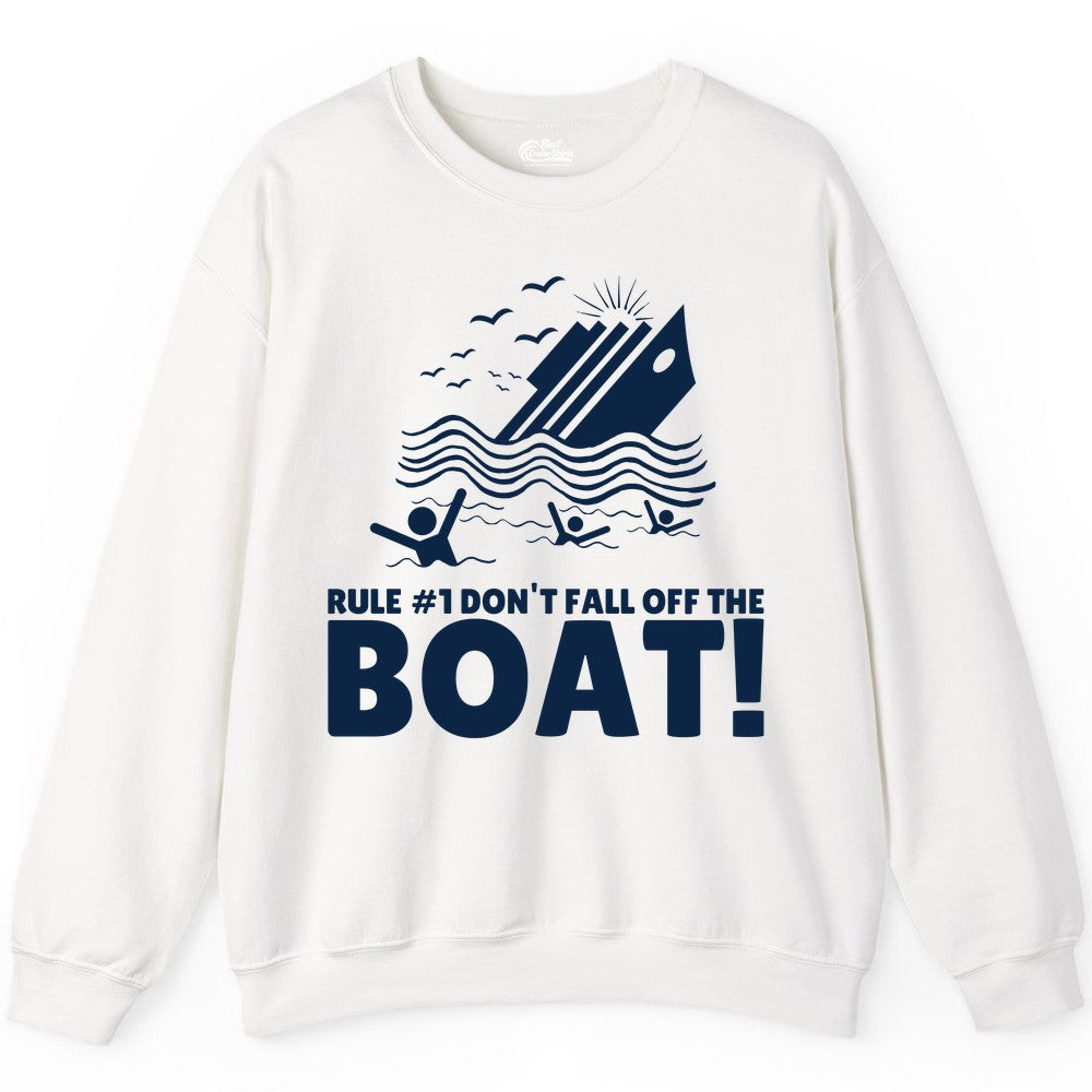 Funny Cruise Shirt - Humorous Sinking Ship Nautical Joke Tee (Sweatshirt) in White - Funny Cruise Ship Safety Warning Sinking Boat Cartoon Shirt