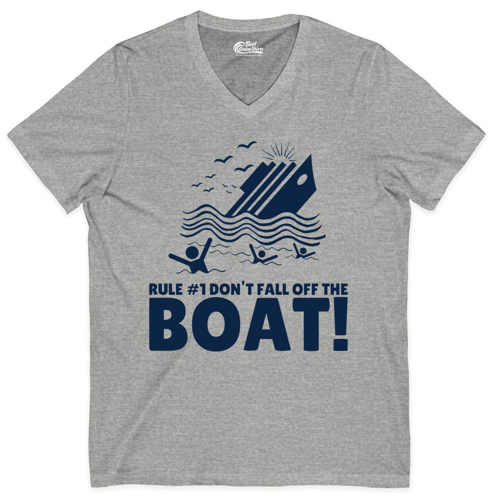 Funny Cruise Shirt - Humorous Sinking Ship Nautical Joke Tee (V-Neck) in Athletic Heather - Funny Cruise Ship Safety Warning Sinking Boat Cartoon Shirt