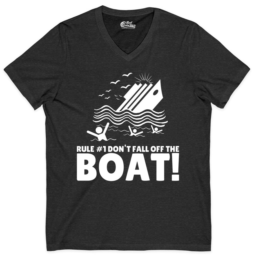Funny Cruise Shirt - Humorous Sinking Ship Nautical Joke Tee (V-Neck) in Dark Grey Heather - Funny Cruise Ship Safety Warning Sinking Boat Cartoon Shirt