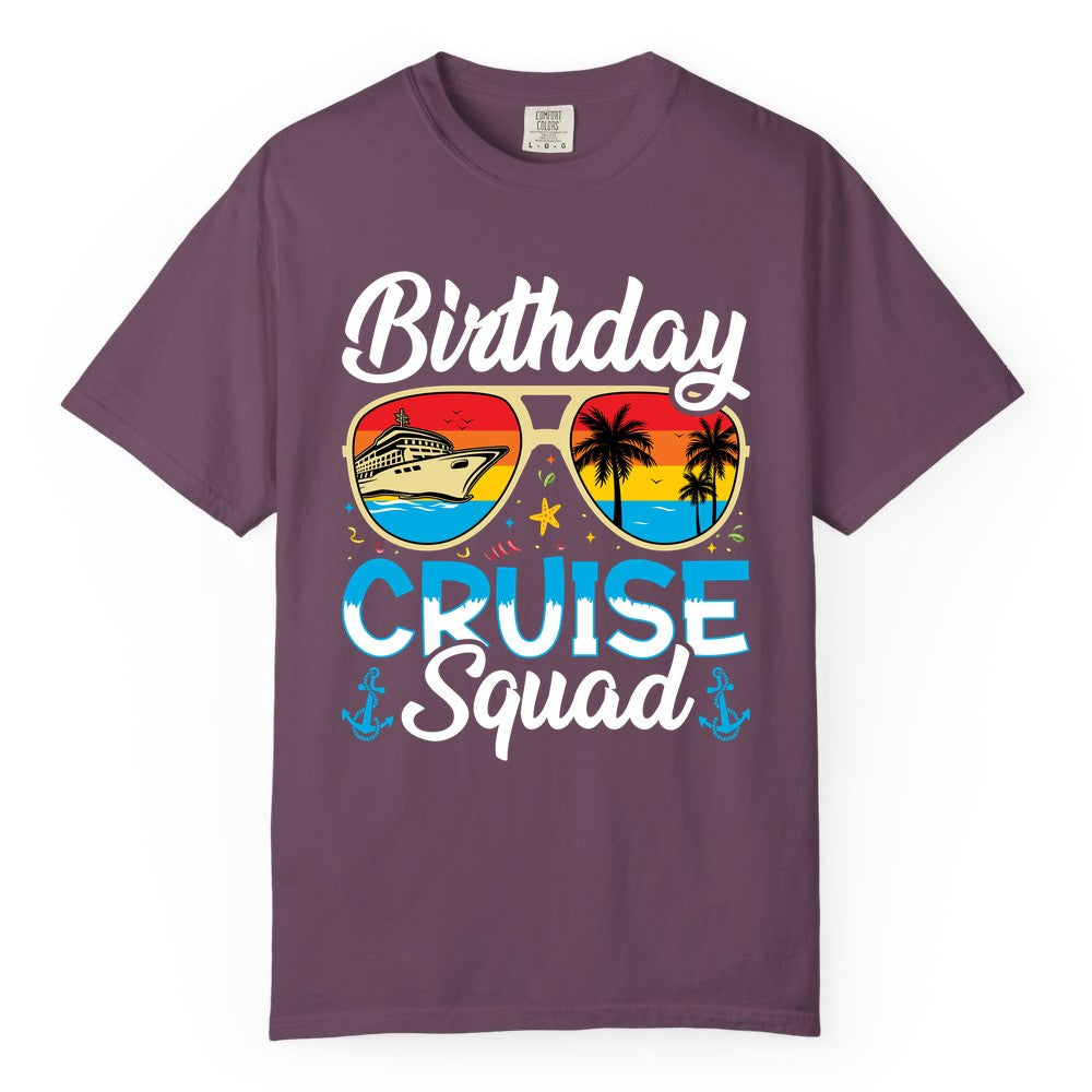 Birthday Cruise Shirt - Retro Cruise Squad Birthday Trip Apparel (Comfort Color) in Berry - Birthday Cruise Squad Retro Sunglasses Tropical Group Shirt