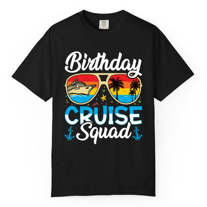 Birthday Cruise Shirt - Retro Cruise Squad Birthday Trip Apparel (Comfort Color) in Black - Birthday Cruise Squad Retro Sunglasses Tropical Group Shirt